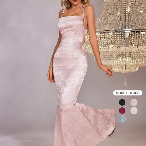 Parthea Women's Lace Up Satin Cami Body Con Mermaid Dress, Summer Clothes Women, Elegant Chic Tie Shoulder Sleeveless Spaghetti Strap Maxi Formal Party Evening Gown, Summer Womenswear, Bodycon Fit Dress, Dresses For Party