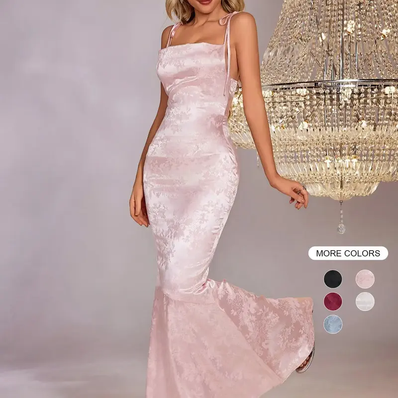 Parthea Women's Lace Up Satin Cami Body Con Mermaid Dress, Summer Clothes Women, Elegant Chic Tie Shoulder Sleeveless Spaghetti Strap Maxi Formal Party Evening Gown, Summer Womenswear, Bodycon Fit Dress, Dresses For Party