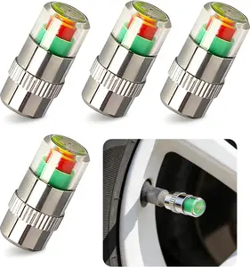 4 PCS Car Tire Pressure Monitor Valve Stem Caps, 3 Color Eye Alert Tire Pressure Monitor Valve Caps with Pressure Gauge, 2.4Bar 36PSI Tyre Monitor Sensor Indicator, for Most Cars