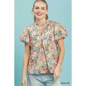 Umgee Floral Puff Sleeve Blouse