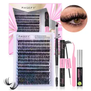 Magefy 50D DIY Lash Extensions Kit, Includes Bond & Seal, Tweezers, Lash Glue Remover, Dual-End Eyeliner Brush, 280pcs Cluster Lashes, Eyelash Extensions Set