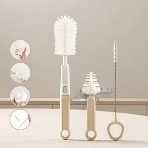 Baby Silicone Bottle Brush Set, 3-Piece Baby Pacifier Cleaning Tool, Straw Cleaner, Cup Mouth Brush, Infant Feeding Accessories