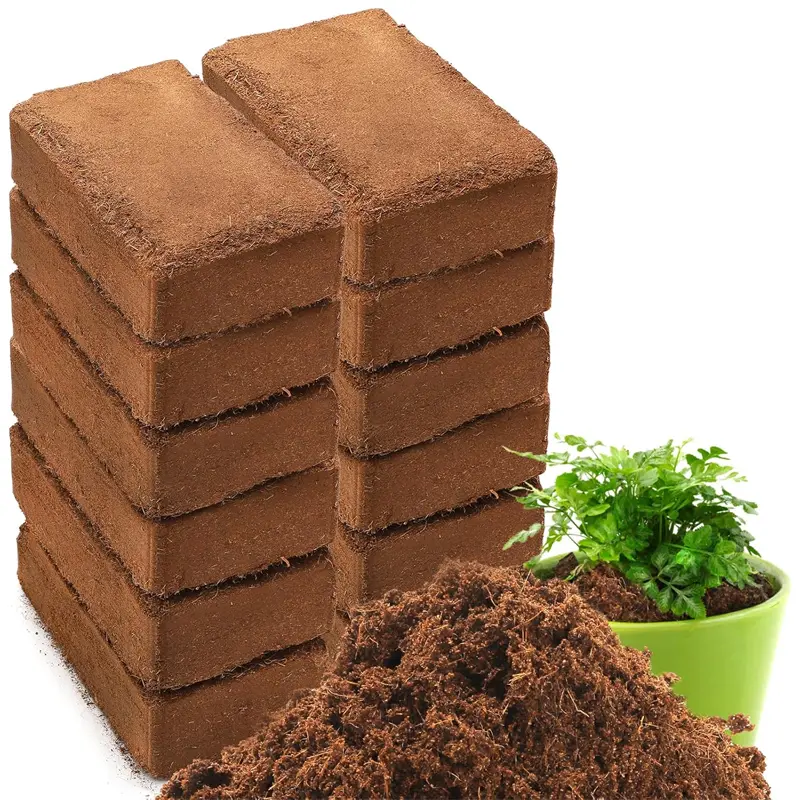 2pcs Organic Coconut Shell Bricks (7.8x10.5in, 1.1lb) - 100% Coconut Fiber Coco Grow Medium, Garden Soil Substrate with Organic Nutrients for Garden Beds, Eco-Friendly Plant Care