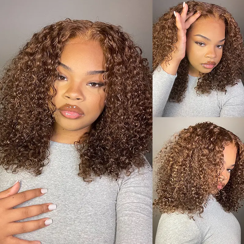 【18”Only $89.99】Amandahair Short Kinky Curly Ready to Wear Glueless Wigs Pre Cut Lace Bleached Konts Closure Wigs Human Hair Wig 200% Density Lace Front Wigs Pre Plucked For Women #SummerVibes