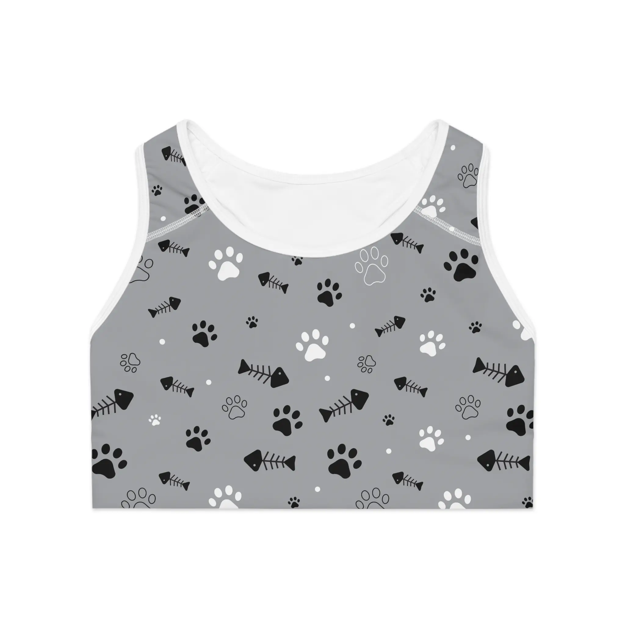 Pet Lover's Sports Bra - Durable Athletic Gear with Paw Print Design