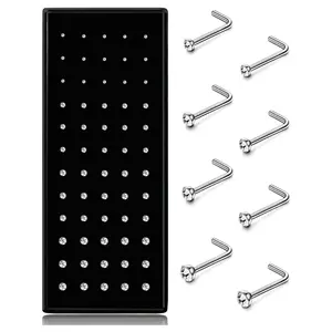 Hypoallergenic Nose Studs Set, 60pcs 316L Stainless Steel & Cz Jewelry, Nose Ring Jewelry, L-Shaped Screw Piercings, Sizes 20g-22g, Multiple Gauges Available, Body Jewelry