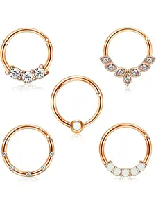 5 Pcs 16G Septum Ring Stainless Steel CZ Cartilage Helix Tragus Hoop Daith Earrings Surgical Nose Rings Hoop Hinged Segment Ring Clicker Piercing Jewelry Western Jewelry Maximalist Jewelry Nose Piercings for Women 8mm 10mm Septum Pierced Ring