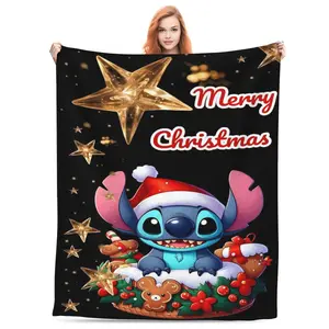 DISNEY CLASSIC Lilo & Stitch Merry Christmas Cartoon Soft Throw Blanket - Cozy Plush Holiday Blanket for Bedroom, Sofa, Christmas Decoration & Gift