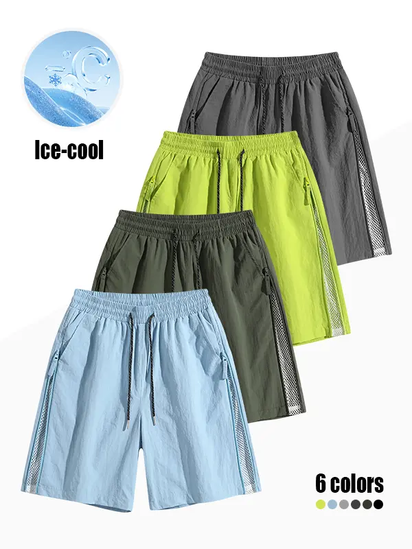 Men's Lightweight Pocket Shorts, Casual Comfortable Shorts, Suitable for Running and Fitness Workouts, Bottoms 4-Piece Set, Summer Ice Silk Beach Shorts, Ice Quick Dry Slacks, Thin Basketball Shorts, Plain Pants, Unisex Sports Shorts
