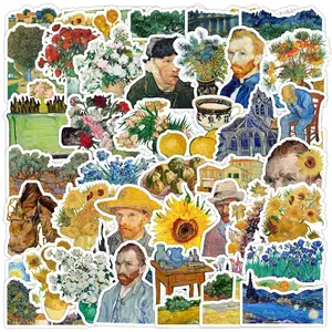 50pcs Van Gogh Style Oil Painting Graffiti Series Stickers, Suitable for Faith-based Designs Such As Scrapbooks, Diaries, Laptops, Water Bottles, Cars, Etc., As Gifts with Positive Information