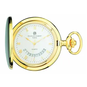 212 MAIN Women's Gold-Plated Brass Hunter Case Quartz Pocket Watch - Gold Watches for Women, with Quartz Movement, Date Display, Roman Numerals, Gold Watches Women