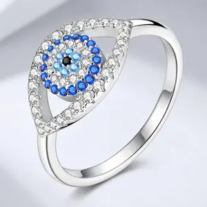 Platinum-Plated Evil Eye Protection Ring - Sparkling Blue Cubic Zirconia Manifestation Jewelry Spiritual Energy Everyday Costume Jewelry  Romantic Gifts for Wife Girlfriend