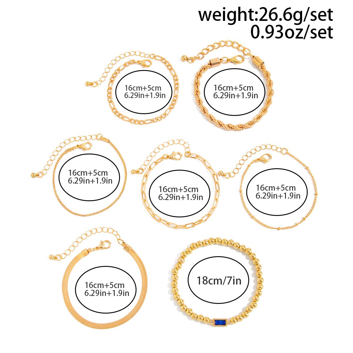 7-layer Bracelets Stack for Women - 14K Real Gold Plated Beaded Bracelets Rope Paperclip Chain Stackable Bracelet Non Tarnish, Friendship Birthday Jewelry Gifts