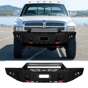 TIOYAR Steel Front Bumper Black Texture for 1994-2001 Dodge Ram 1500 & 1994-2002 Ram 2500/3500 with Winch Plate Lights 2 x D-Rings Off-Road Performance
