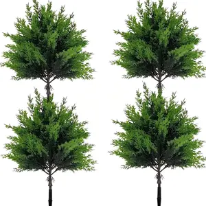 1/2/4 Set Artificial Cedar Topiary Ball Trees, UV Resistant Fake Evergreen Shrubs Plants for Outdoor, Faux Cypress Bushes for Indoor Front Porch Garden