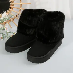 Warm Faux Plush Cuffed Mid-Calf Booties for Women - Trendy and Practical Winter Choice Indoor Outdoor Shoes