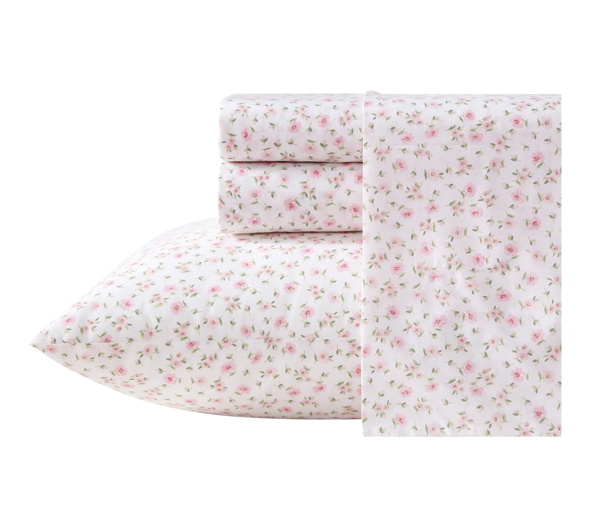 Laura Ashley Little Ditsy Pink/Green Cotton Twin Sheet Set