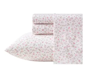 Laura Ashley Little Ditsy Pink/Green Cotton Twin Sheet Set