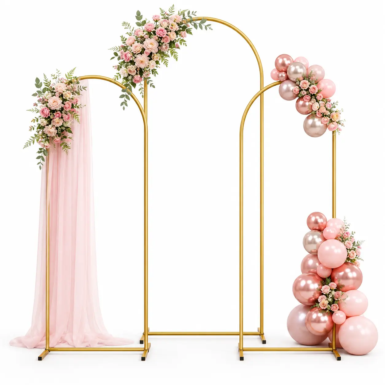 Gold Metal Arch Backdrop Stand,5FT/6FT/6.6FT/7.2FT Single And Multi Arch Options,Stable Wedding Arch Frame With Rectangular Base For Balloon Garland,Flowers,Ceremony,Birthday,Baby Shower,Graduation,Engagement,Photo Booth,Indoor Outdoor Party Decor