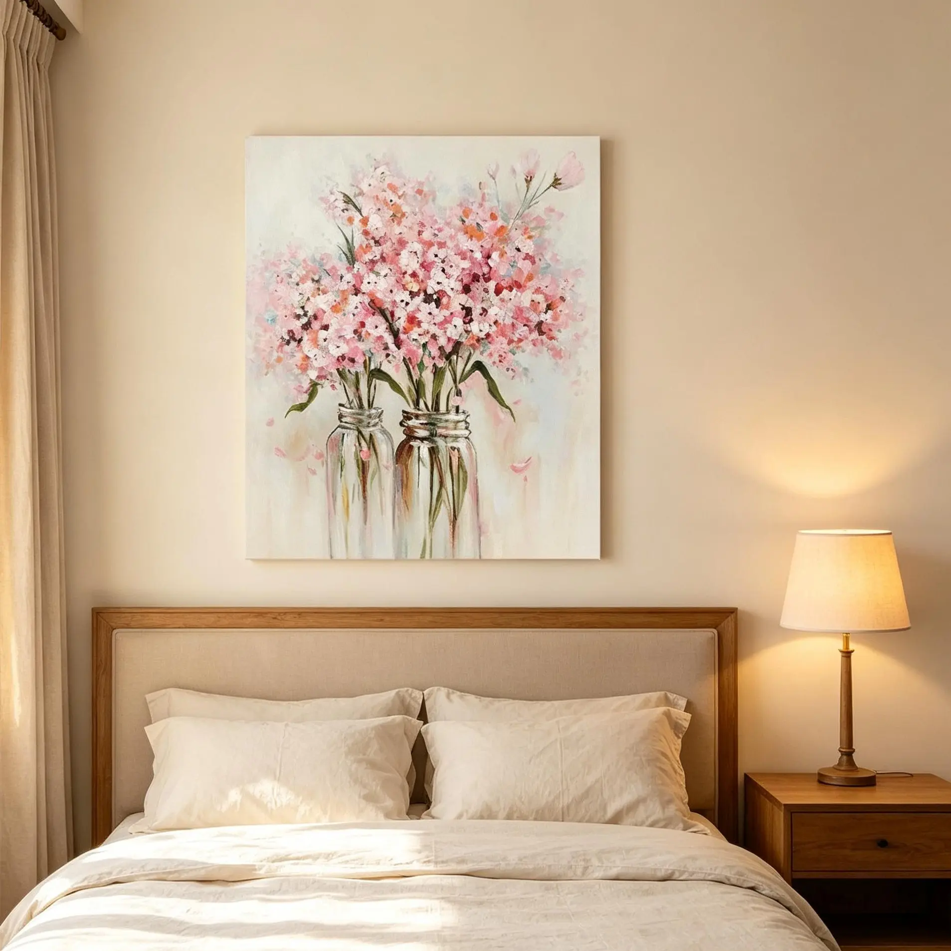 Wooden Framed Pink Flowers Canvas Wall Art: Abstract Bouquet in Vase Artwork Prints for Teen Girl Bedroom Pink Floral Picture Poster Bathroom Decor, Soft Blush Watercolor Floral Print, Coquette Room Aesthetic Canvas, Minimal Pastel Vase Wall Art