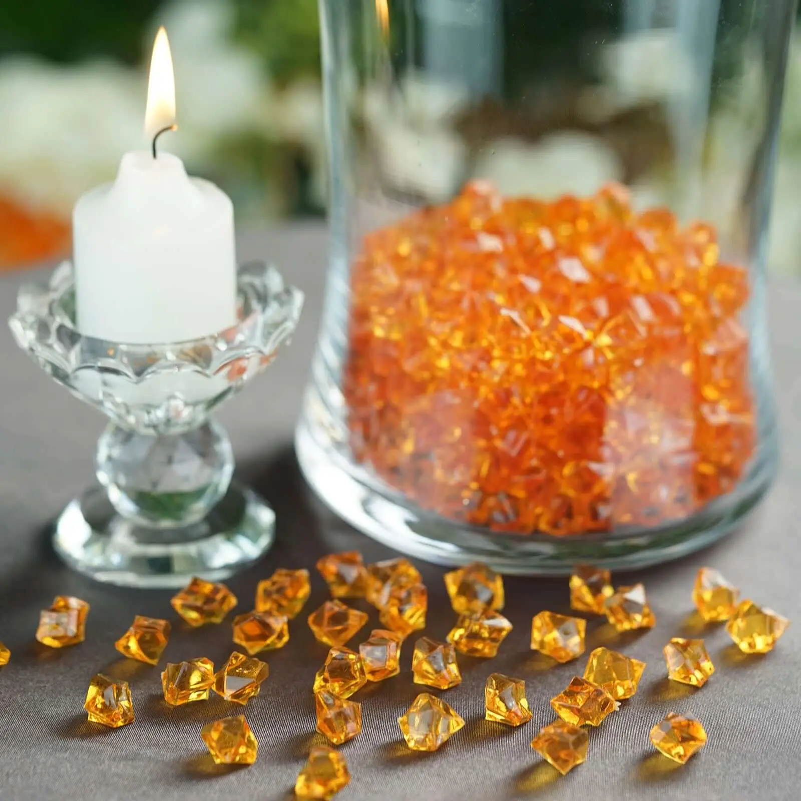 400 Pcs Mini Orange Acrylic Ice Bead Vase Fillers - Chic DIY Craft Crystals for Wedding Centerpieces, Home Decor, Table Styling