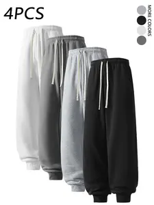 4-Pack Men's Solid Color Sweatpants,Loose Fit Plain Casual Trousers,Basic knit Sports Pants,Unisex Versatile Joggers,Suitable For Daily Wear,Running,for Fall Menswear,available in 4 pack & 1-pack options,Please place an order according to size chart