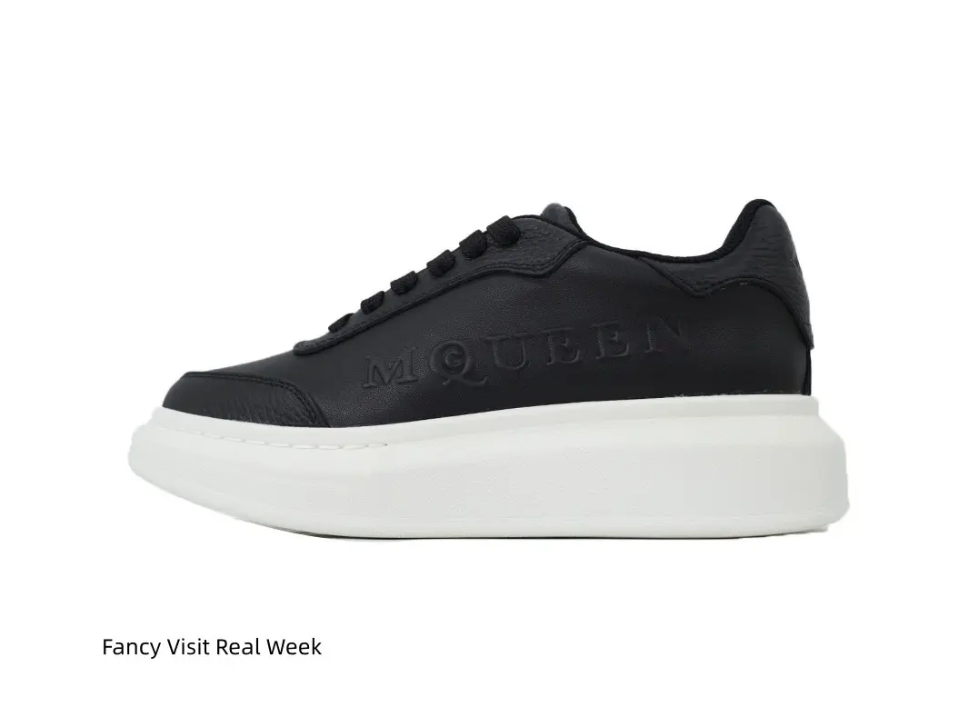 Classic Matte All Black Genuine Leather Platform Sneakers With Embossed Side Letter Detail, White Height Boost Shock Absorbing Thick Non Slip Rubber Sole Unisex Fashion Casual Walking Shoes For Daily Commute, Streetwear, Travel And Light Fitness Workout