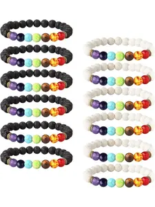 6-12PCS Lava Stone Bracelet Chakras Bead Natural Stone Bracelet Oil Diffuser Bracelet