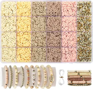 Clay Beads Bracelets Making 2370pcs 6 Color Coffee Heishi Beads Polymer Clay Beads Jewelry Making Supplies Charm