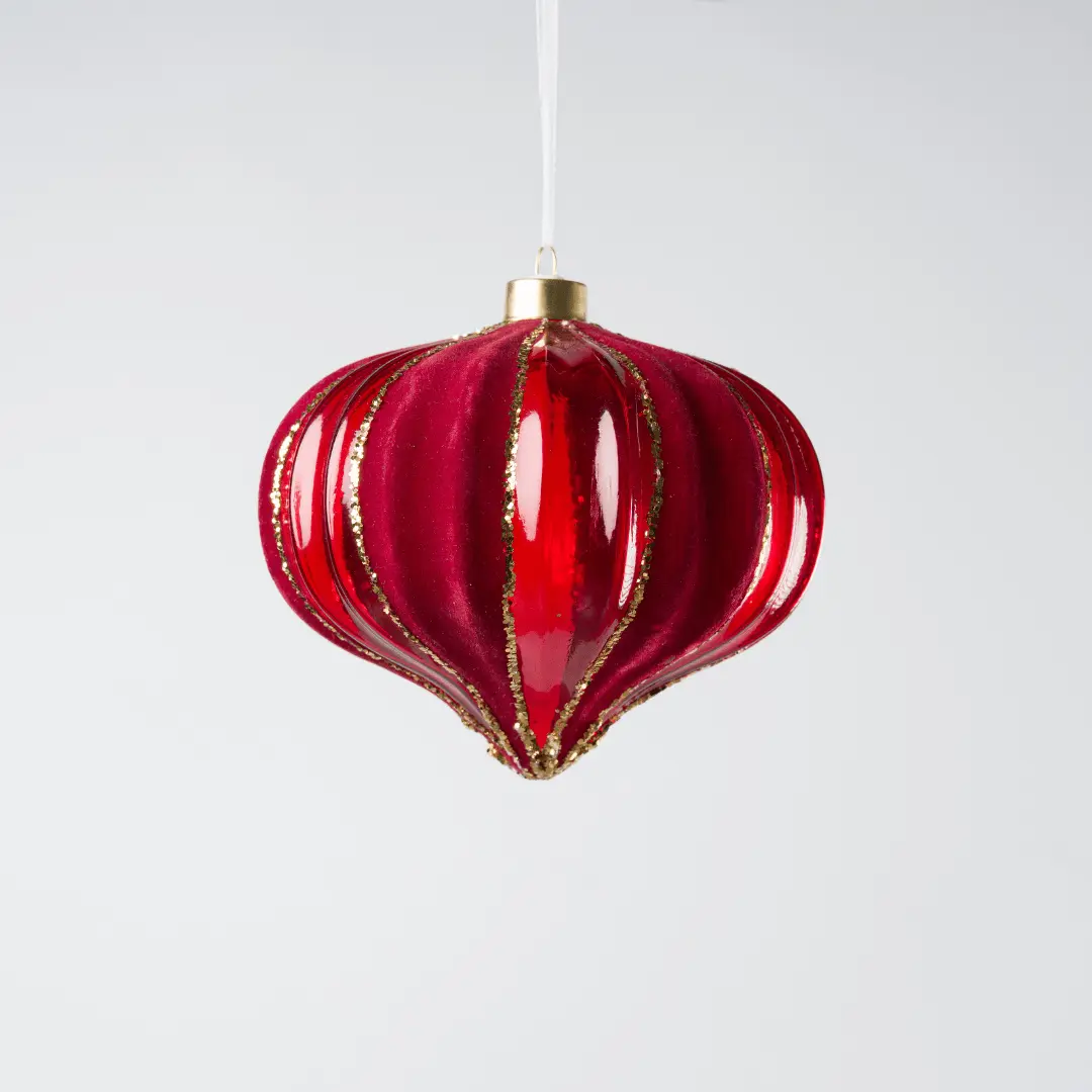 Burgundy & Champagne Onion Glass Ornament with Glitter