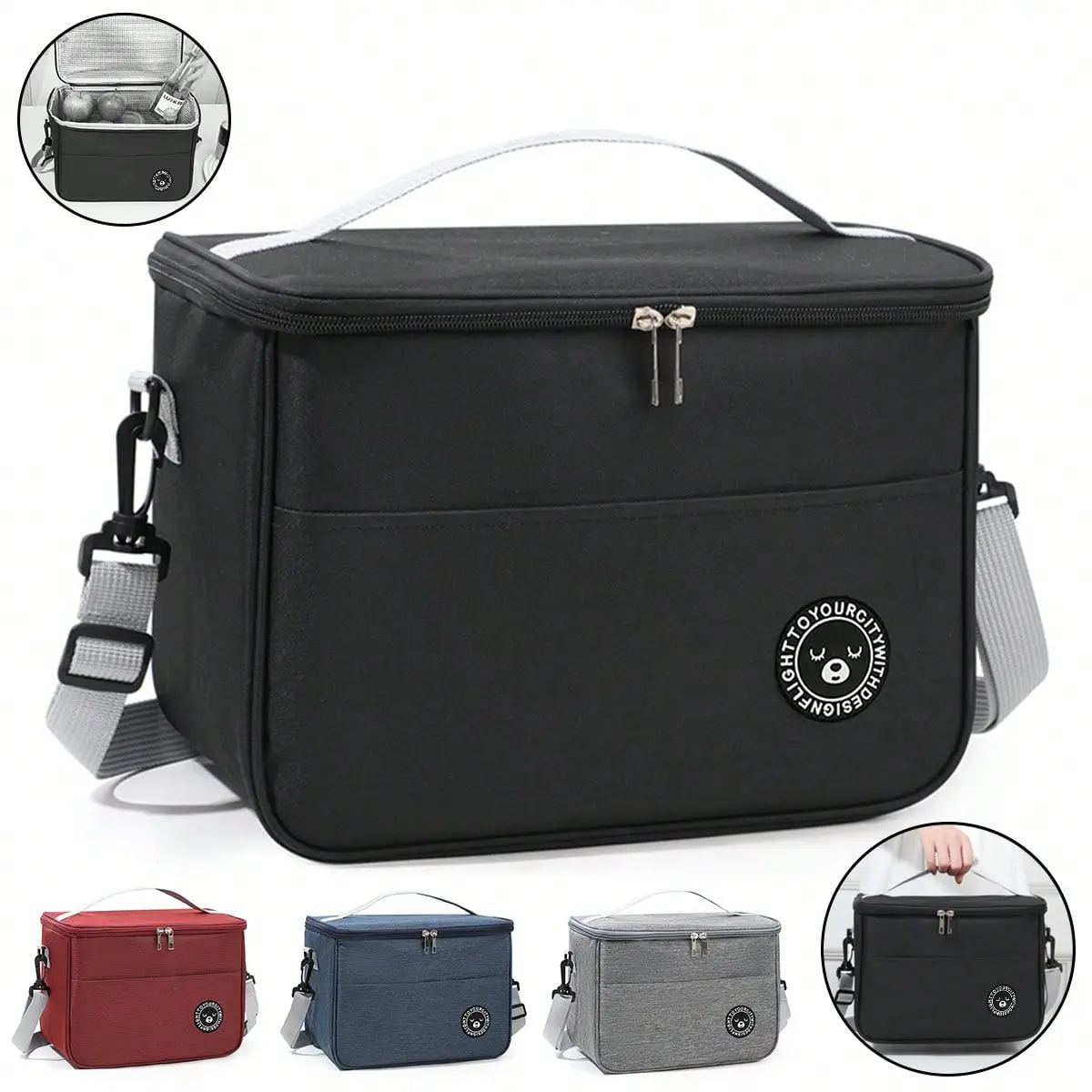 Polyester Insulated Cooler Pouch Lunch Bag - Portable Waterproof Large-Capacity Thermal Food Container with Shoulder Strap, Hand-Held for Office Work, Travel Use, Cooler Pouch Lunch Bags