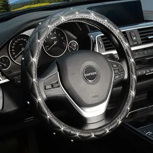 KAFEEK Tiny DiamondsSoft Leather Steering Wheel Cover with Bling Bling Crystal Rhinestones,Black