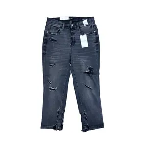 Judy Blue High Waist Skinny Distressed Black Capri Denim Jeans