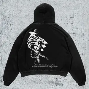 Gothic Saint Tears Religious Art Hoodie, Oversized Distressed Fleece Pullover, Back Print Faith Graphic Sweatshirt