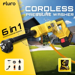 FLURO Cordless Pressure Washer, Portable Power Washer for Car, Driveway, Patio & Outdoor Cleaning, Use Water Anywhere, 6-in-1 Nozzle, Up to 1000 PSI, with Rechargeable 56Wh Battery