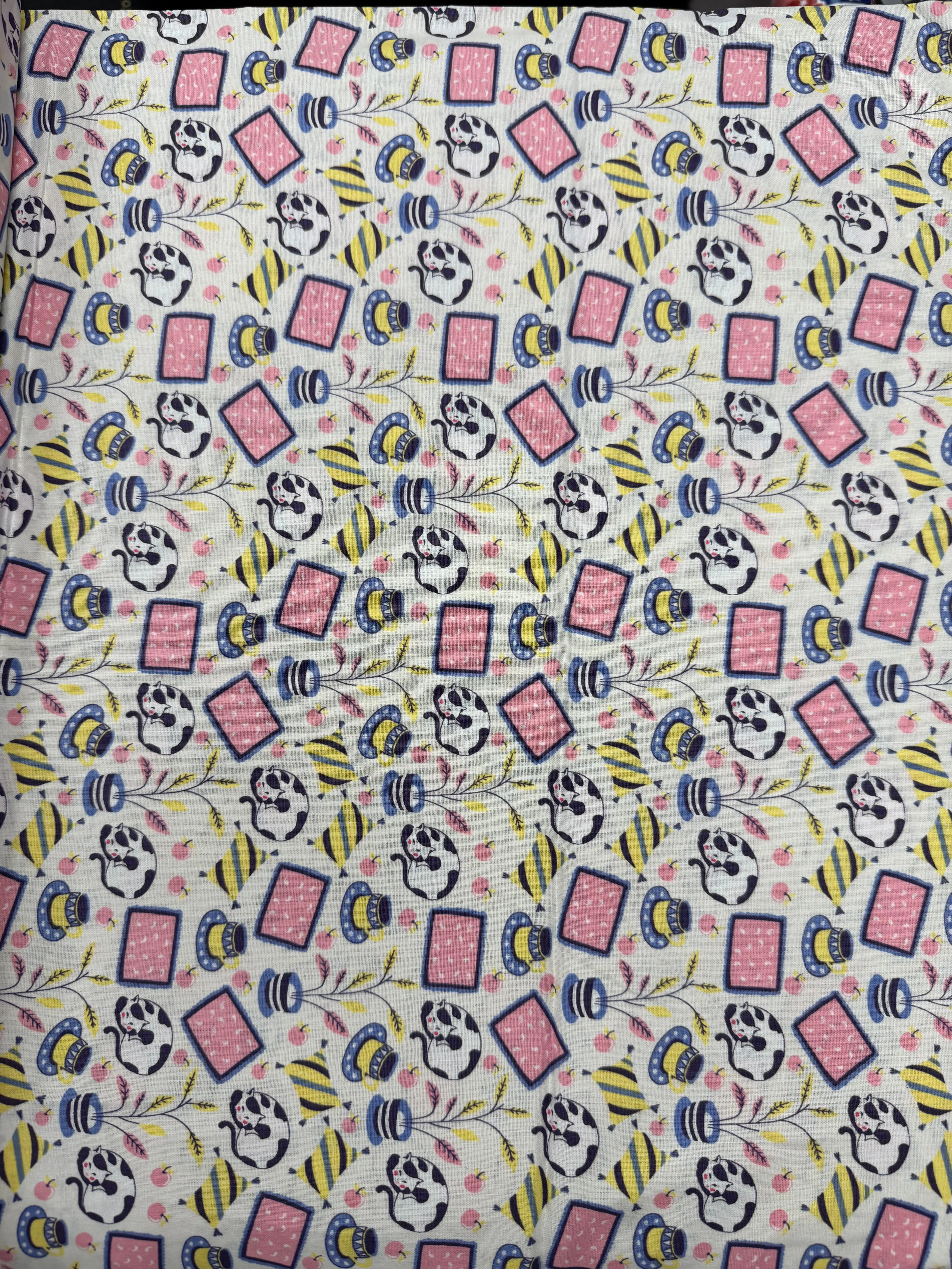 Tea Cups & Cats Quilting Fabric | 8-Yard Continuous Cut
