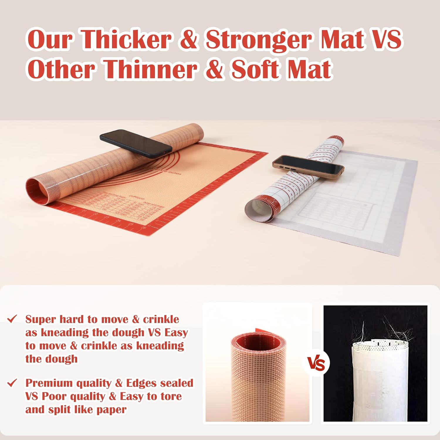 Extra-Large Non-Slip Silicone Pastry Mat – 28”×20” Baking Mat with Measurements for Dough Rolling, Fondant, Pie Crust & Oven Liner, Heat-Resistant Kitchen Prep Surface, Red