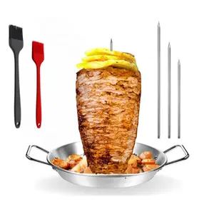 Al Pastor Skewer for Grill, Stainless Steel Vertical Gyro Plate for Oven, Rotate, Spit Stand, with Brushes, 3 Removable Spikes 8/10/12 BBQ Dishes Shawarma Stand, Kebabs Smoker, Tacos