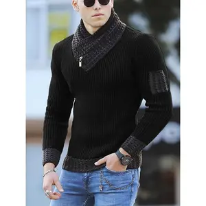 Men's sweater pullover long sleeved fashionable urban scarf high neck men's knitted sweater