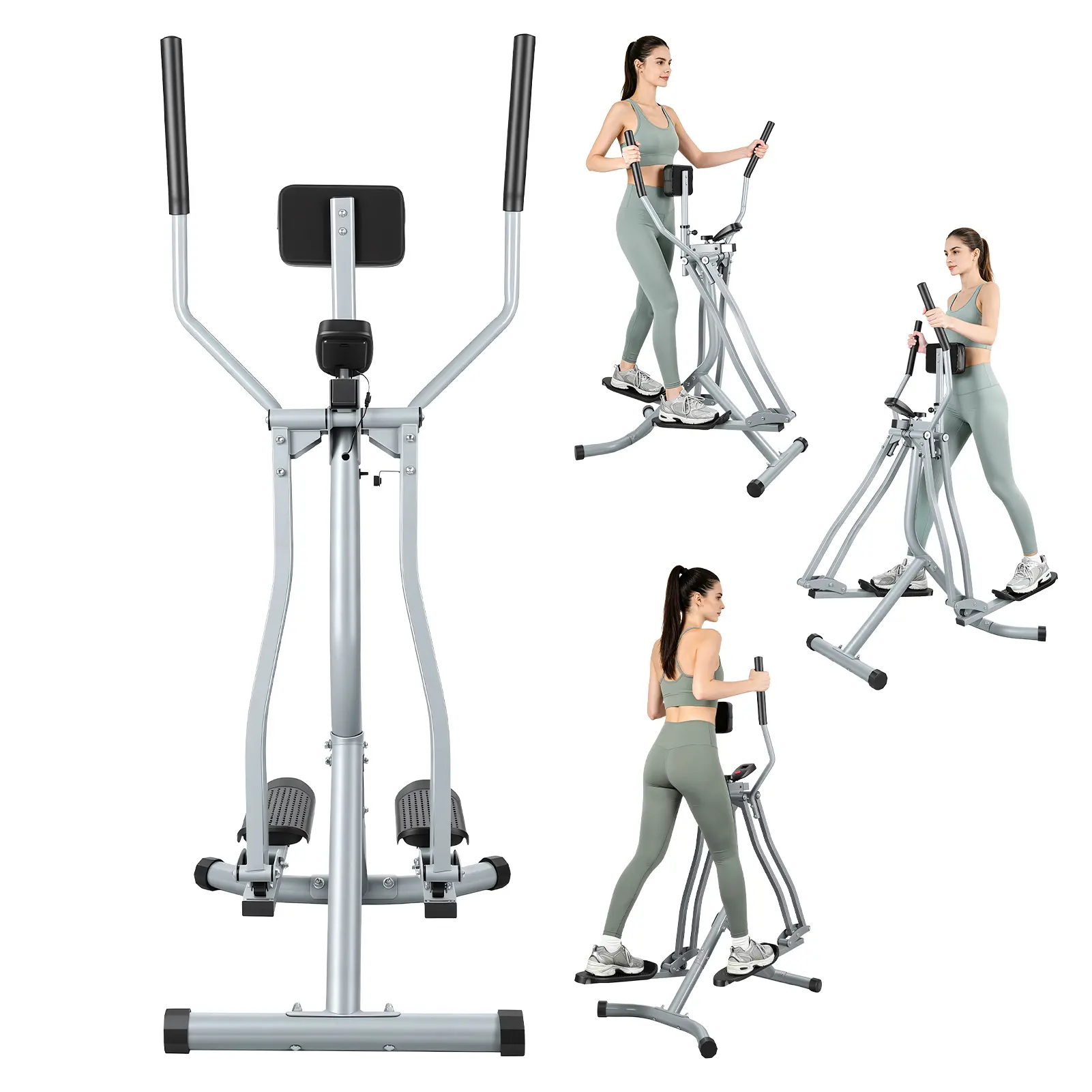 Unisex Iron Frame Foldable Space Saver Air Walker Cross Trainer - Low-Impact Simulated Walking Motion Glider, LCD Digital Display, Padded Support, Height-Adjustable Design, 60cm x 87cm x 146cm/23.62in for Home Cardio Training