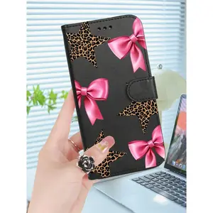 Leopard Print, Stars & Pink Bow Festive Art Style Phone Case - Waterproof, Drop-Proof, Anti-Slip, Scratch-Resistant Protection Accessories for iPhone 17/16/15/14/13/12/11 Smartphone, Cellphone & Handheld Devices - Holiday Gift for Loved Ones & Yourself