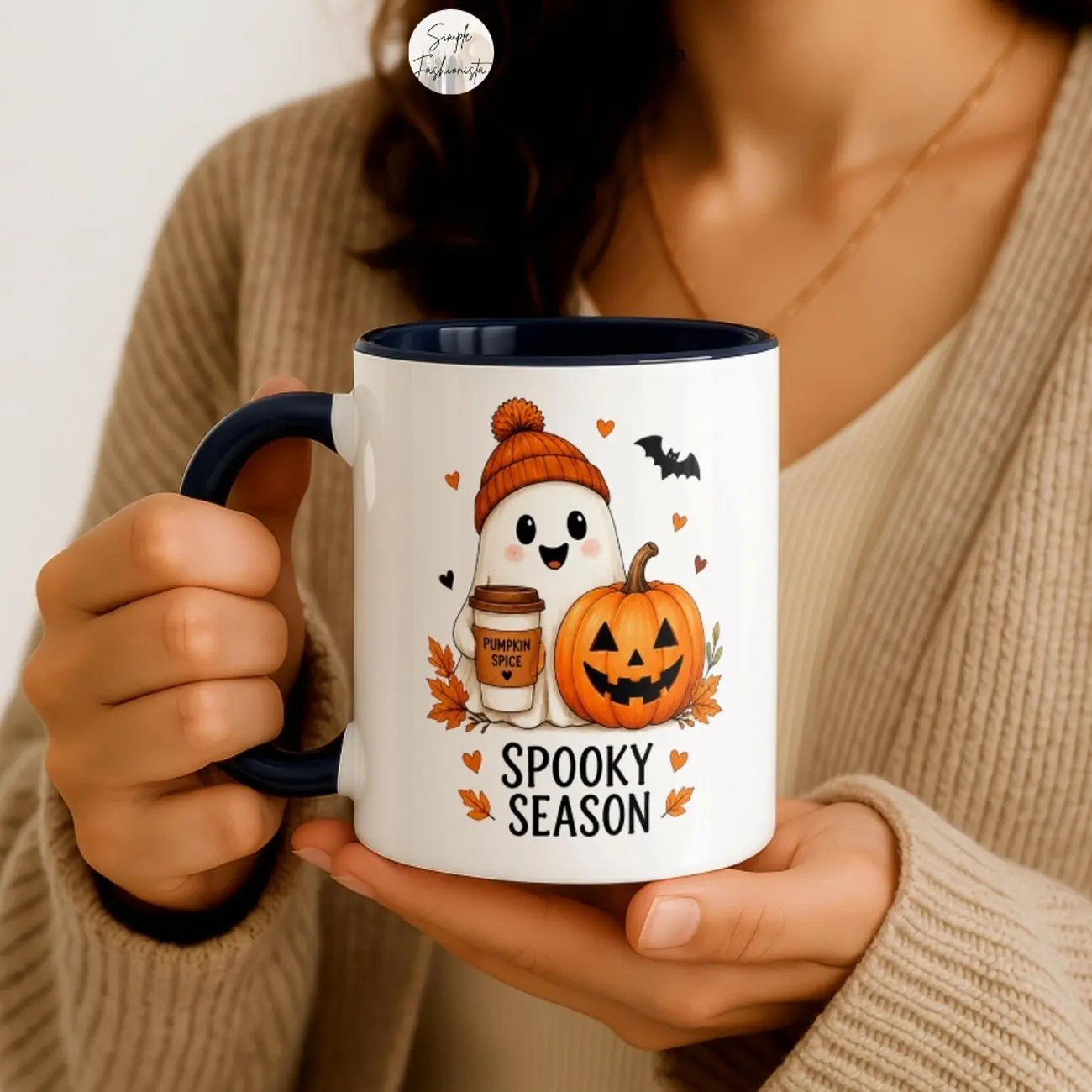 Cute Halloween Ghost Mug, Spooky Season Coffee Mug, Pumpkin Spice Mug, Fall Coffee Cup, Halloween Gift for Her, Autumn Mug