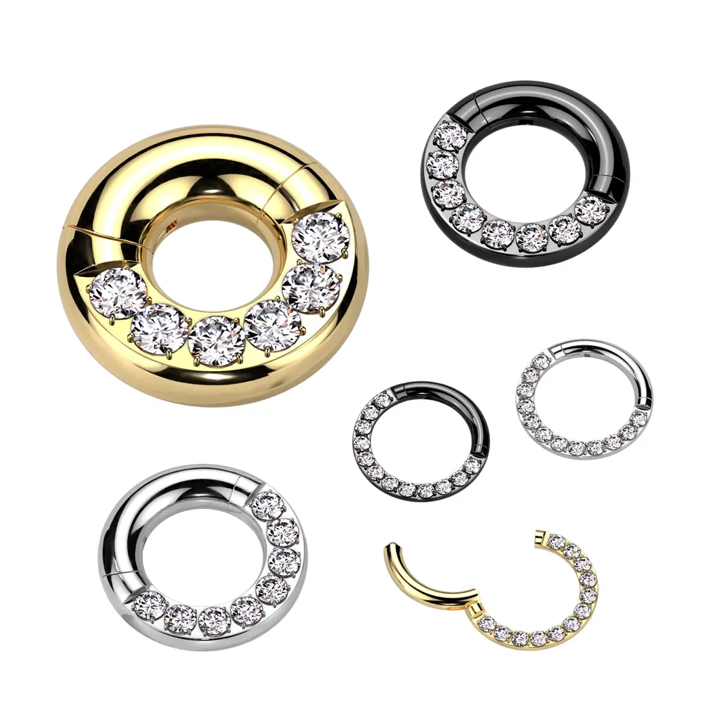 00G/0G/2G/4G/6G/8G/10G/12G Implant Grade Titanium Large Gauge Thick Diamond Septum Clicker Hoops Silver Gold Black Segment Seamless Rings