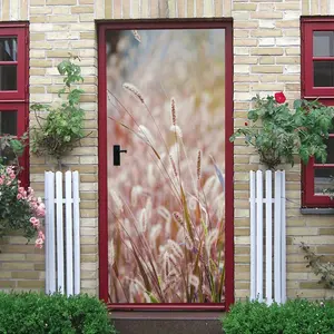 2pcs Natural Reed Grass Decorative Door Wall Sticker, Lightweight and Flexible Grass Ear Design with Elegant Soft Colors, Adds a Touch of Natural Wild Interest and Warm Atmosphere to Your Home. En