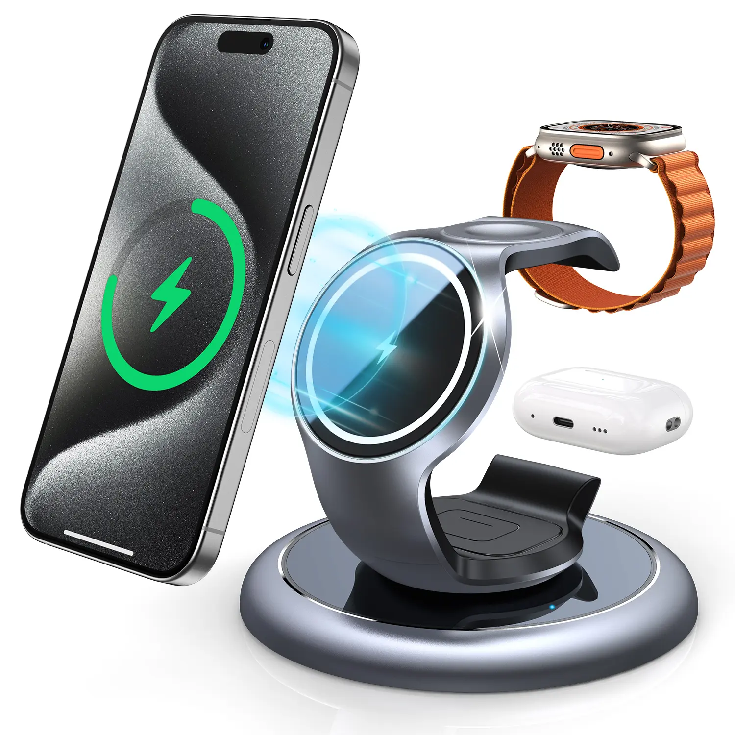 EXW Magsafe Charger Wireless Charging Station for Multiple Devices for iPhone 16/15/14/13/12 Series Apple Watch Series 2-9/Ultra, Airpods 3 2 Pro