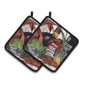 212 MAIN Thick Fabric Kitchen Pot Holders - 7.5x7.5 in Hanging, Louisiana Spices Colorful Art Design, Oven-Safe Pair for Holiday Use