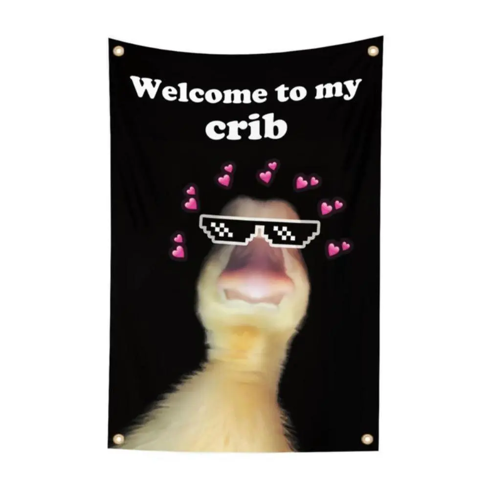 Welcome To My Crib Flag Room Decor Dorm Decor Duck Tapestry banner for Bedroom Funny Tapestry College Dorm Decor Black trippy room decor Independence Day father's day gifts,gifts boyfriend,gifts for girl adults,gifts under 100 dollars Decorative Wall
