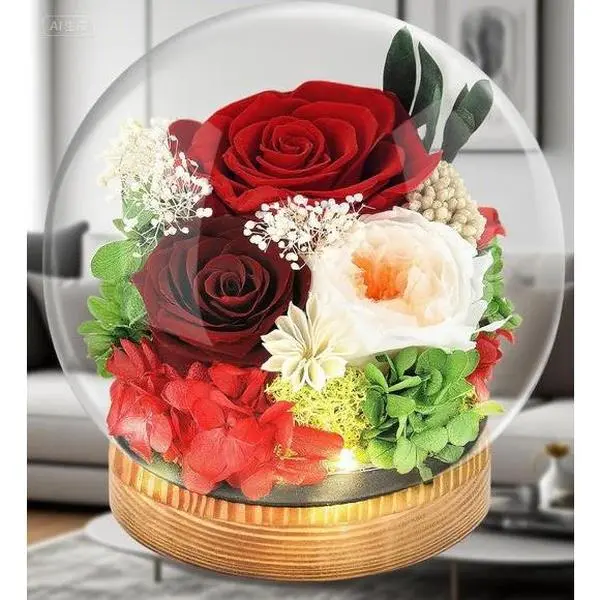 LED Illuminated Glass Dome Rose Display with Eternal Preserved Flowers, No-Watering Reusable Home Decoration Ornaments, Elegant Gift for Women for Graduation, Long-Lasting Floral Keepsake Fruit Light Plants Box