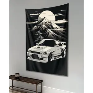Skyline Fuji Mountain Tapestry 3x5 FT - Polyester JDM Japanese Aesthetic Wall Hanging for Bedroom Decor, Automotive Art Banner