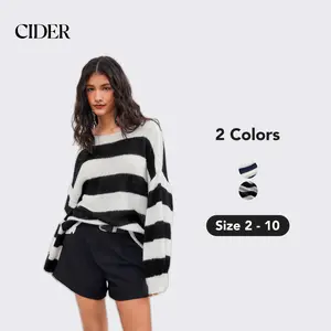 Cider [2 colors, size 2-10] Knit Boat Neckline Striped Long Sleeve Top